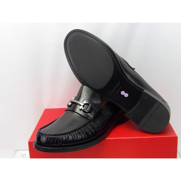 NIB FERRAGAMO BLACK LEATHER FORT GANCINI BIT LOGO LOAFERS 12 EE ITALY main image 11